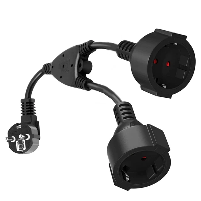 Cable de extensión 16A/250V 2 en 1 conectores adaptador cable de alimentación par con 2 CA