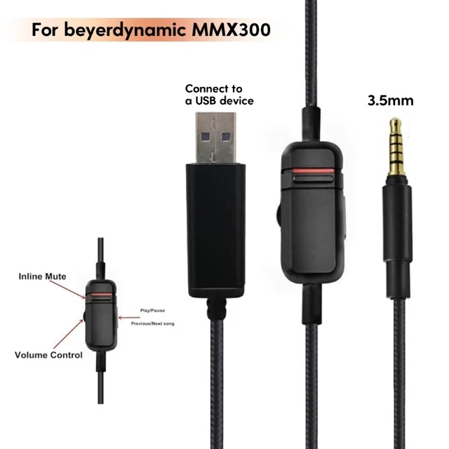 USB TO 3.5MM Cable for MMX300 Headphones Cord USB Connector 200cm