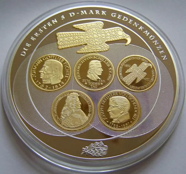 Die Ersten 5 Gedenkmünzen Gold Dm Mark - 70 Mm - Medaille - Silber Auflage - Pp