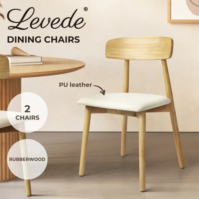 Levede 2x Dining Chairs Kitchen Chair PU Leather Rubberwood Frame Cafe Lounge