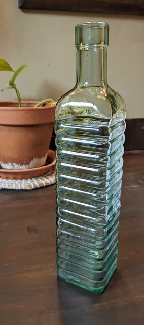 Unique Shape 11 1/2" Lt Green 16 Oz. Sq. Liquor Bottle - 1 Oz. Markings - Canada