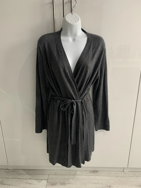 Eileen Fisher graue Krawatte vorne lange Strickjacke Tencel Baumwollmischung Strick Größe S 3