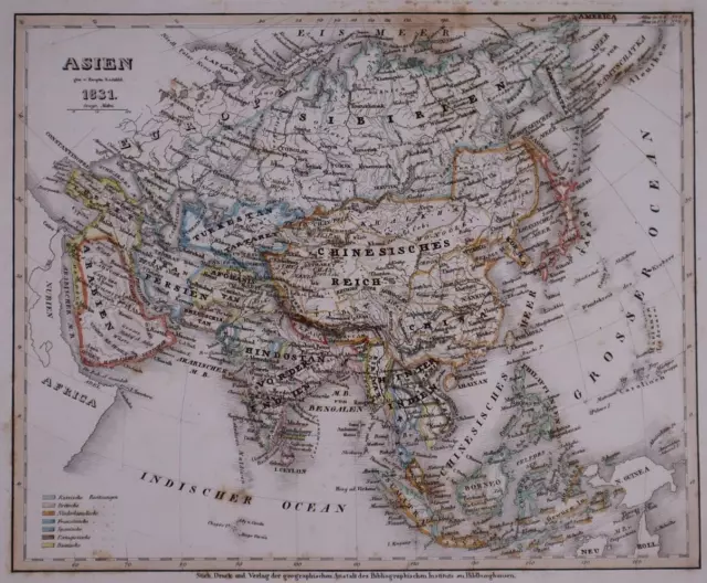 Dated 1831 Universal Atlas Map ~ ASIEN / ASIA ARABIA SIAM CHINA ~(10x12)-#1249