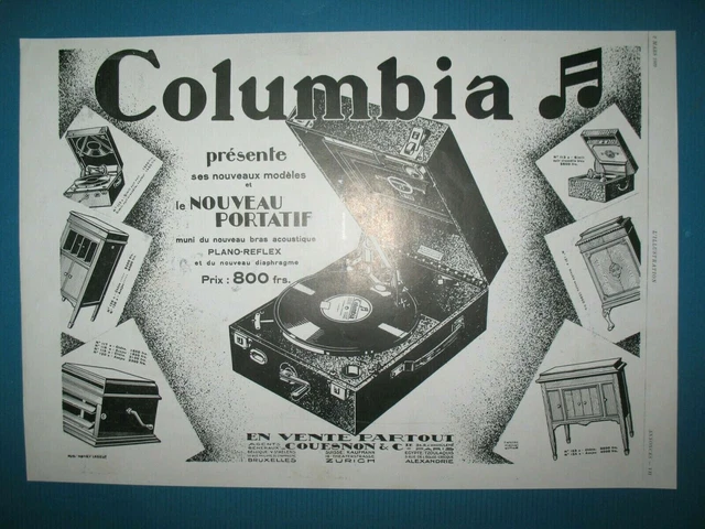 Publicite De Presse Columbia Gramophone Portatif Plano Reflex Couesnon Ad 1929