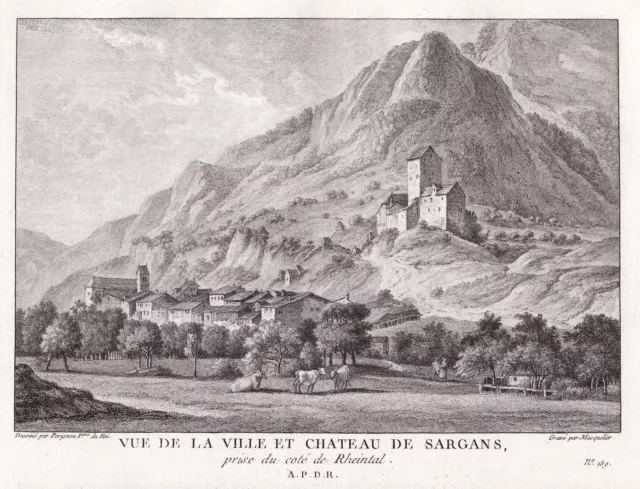 Sargans Kanton St. Gallen gravure Schweiz Suisse Kupferstich Zurlauben