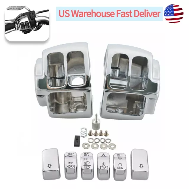 Chrome Hand Control Switch Housing Cover Switch Cap Kit For Harley Softail Dyna