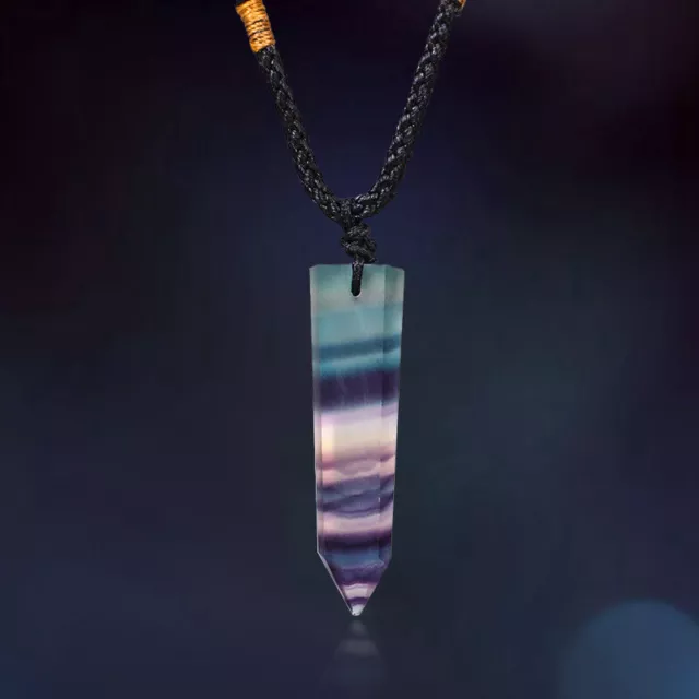 Raw Natural Colorful Fluorite Stone Pendant Healing Quartz Crystal Wand Necklace