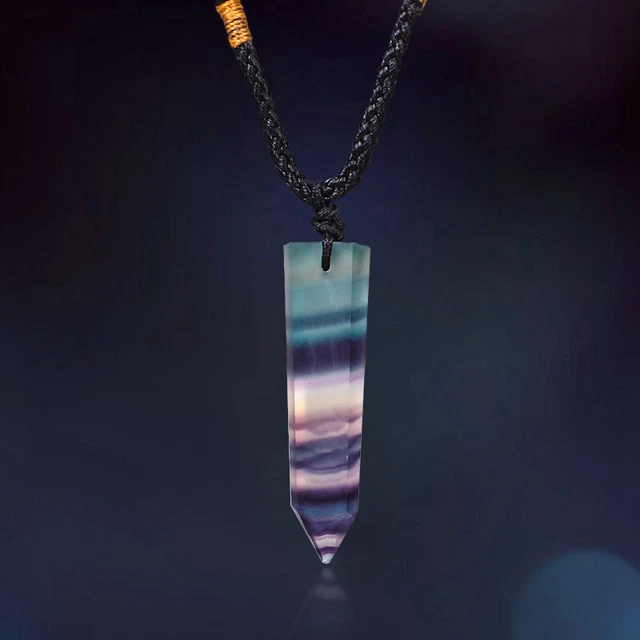 Raw Natural Colorful Fluorite Stone Pendant Healing Quartz Crystal Wand Necklace