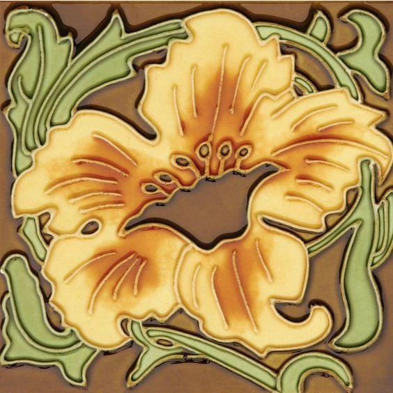 German BelGian Art Nouveau Vintage Ceramic Tile Rare Reproduction Majolica