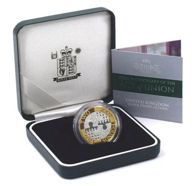 2007 Royal Mint .925 Silver Proof £2 Coin Act of Union in Boxed + COA