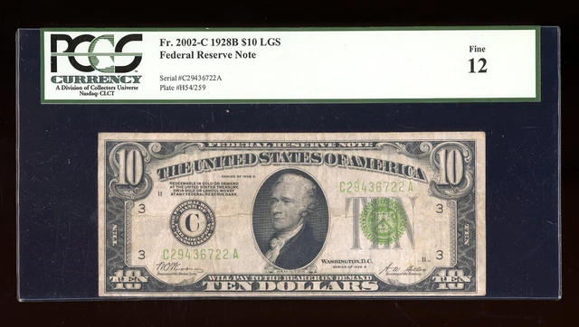 DBR 1928-B $10 LGS FRN Philadelphia Fr. 2002-Clgs PCGS 12 Serial C29436722A