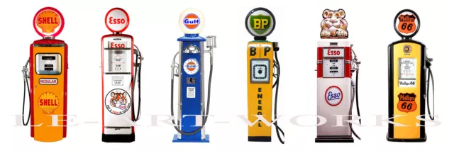 6 Vintage Retro Garage Shell Esso Gulf Route Bp Gas Pumps Man Cave Canvas Poster