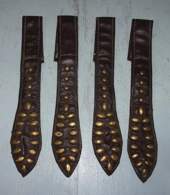 Vintage Set of 4 Leather Western Cowboy Boot Straps w/ Brass Studs
