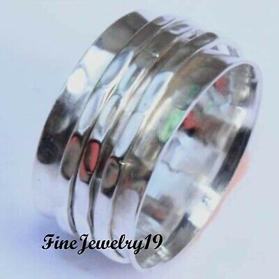 Solid 925 Sterling Silver Wide Band Spinner Ring Meditation Statement Ring GN260