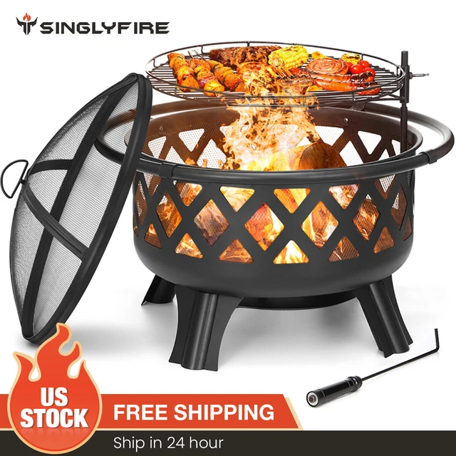 SINGLYFIRE 36'' FIRE Pit BBQ Wood Burning Large Fireplace Outdoor Stove