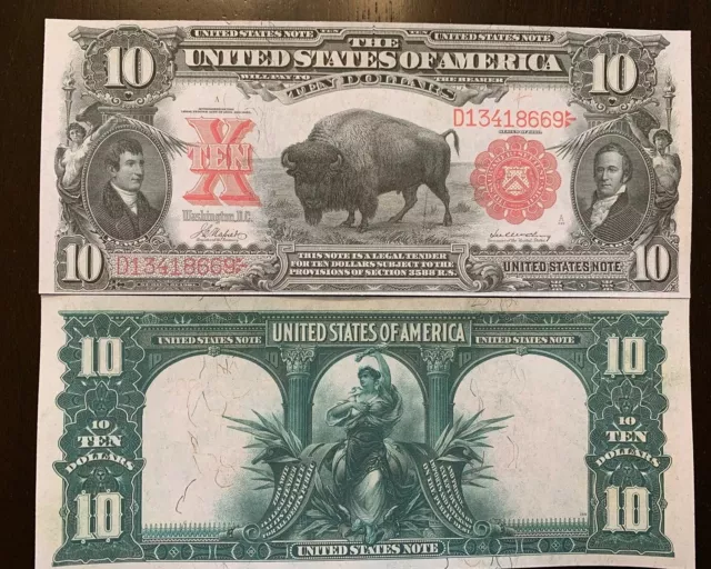 Reproduction $10 Bill United States Note 1901 Lewis & Clark, American Bison Copy