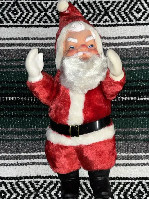 Vintage Plush Santa Claus Rubber Face Mittens Rushton Style Christmas 1960s Rare