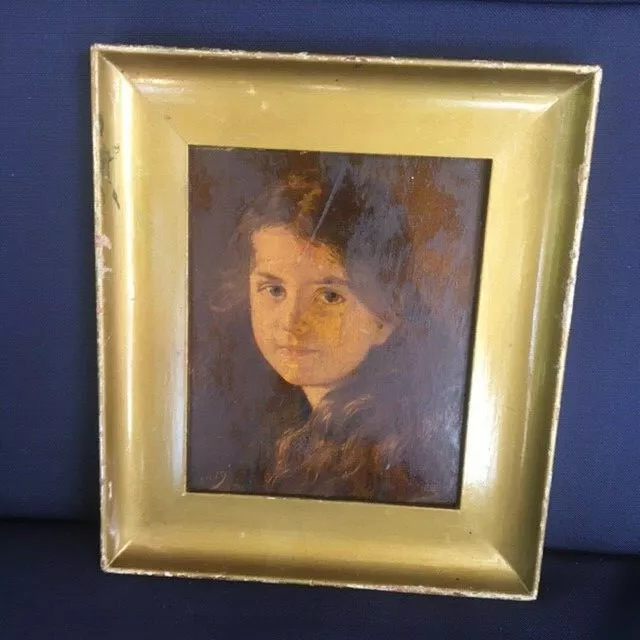 Antiques, Art Prints, Framed, "Young Girl", signed, c1900, Victorian Era, USA
