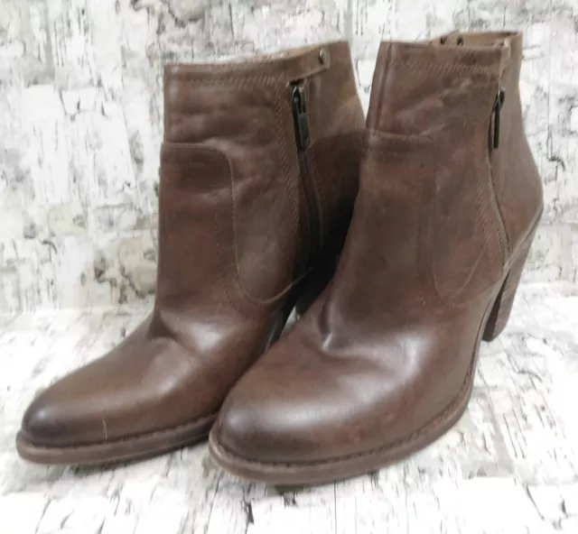 LUCKY BRAND Women's Eugina Leather Heeled Ankle Boots Size 10 M 40 Double Zip 3