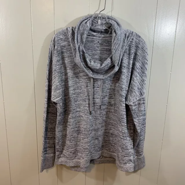 Athleta Gray Funnel Neck Space Dye Long Sleeve Drawstring Active Casual Top XL