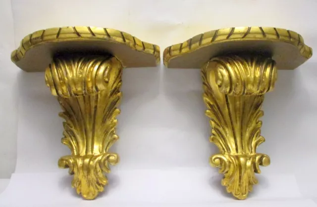 Antique Large CARVED WOOD  BRACKETS SHELVES GILT GOLD Italian French ROCOCO