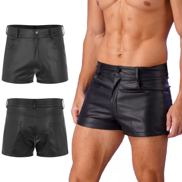 Pantaloncini estivi uomo pelle pu neri wet look sexy ecopelle pantaloni corti pantaloni 3