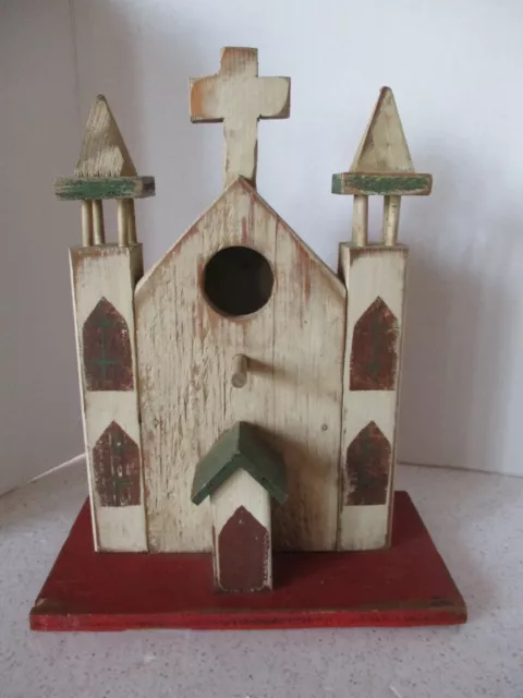 BIRDHOUSE, WOODEN CHURCH, 10" W x 13"H x 5 1/2"D, HANDCRAFTED, NICE RUSTIC LOOK!