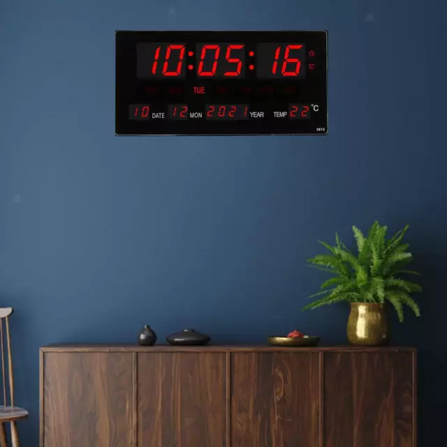 Large Screen Digital Wall Clock LED W/ Temperature 12/14H with Day Date Alarm