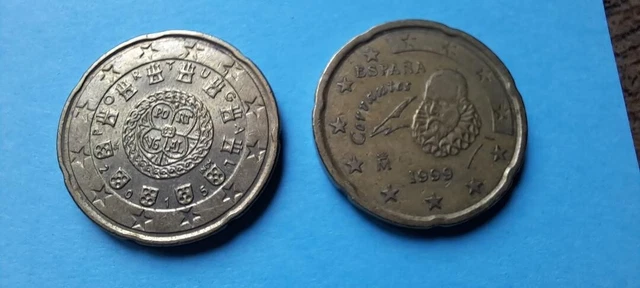 PIECE 20 cent euro PORTUGAL 2002+1 piece 20 cent espagne 1999