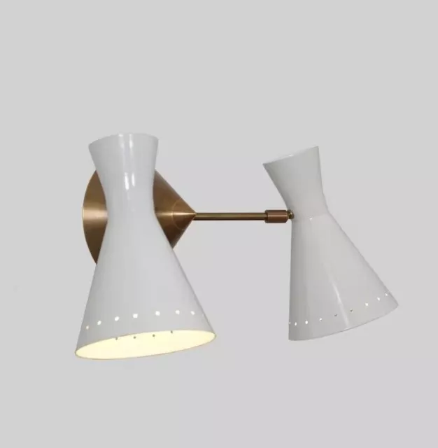 Double Brass Wall Sconce, Midcentury Style Solid Brass Shades Lamp