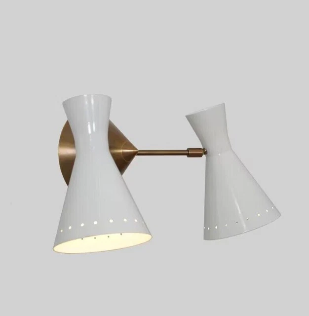 Double Brass Wall Sconce, Midcentury Style Solid Brass Shades Lamp
