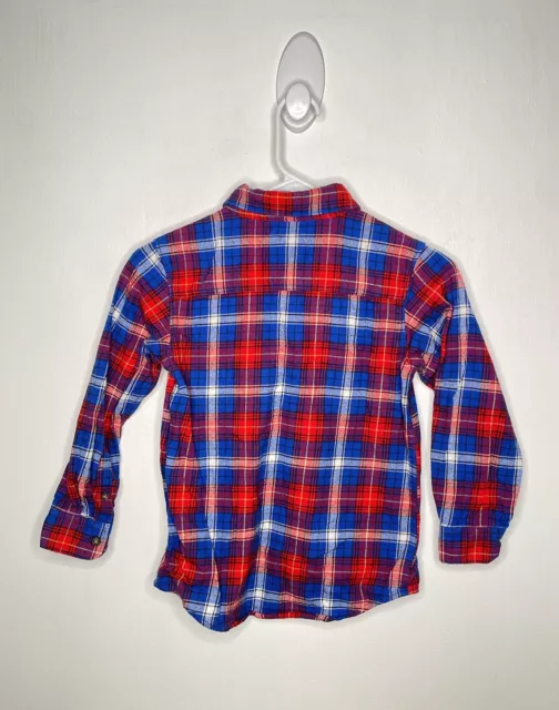 Carters Button Up Plaid Flannel Shirt Boys Size 8 Long Sleeve Red Blue 2