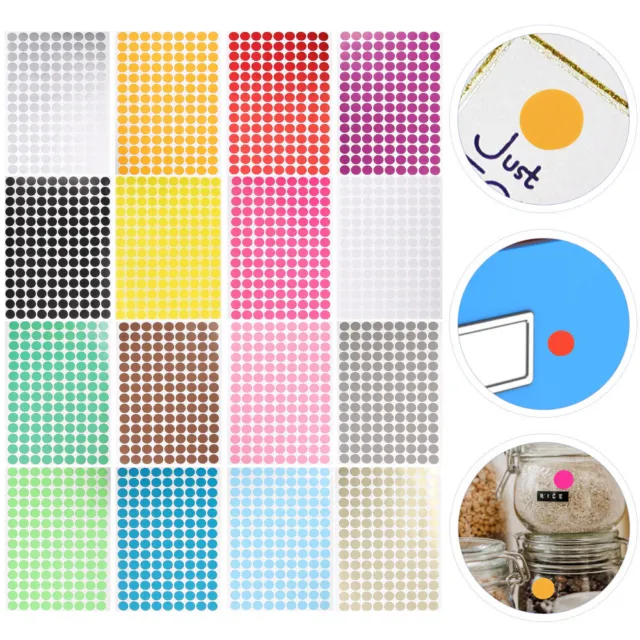 16 Sheets of Circle Dot Stickers Label Dot Stickers Colored Coding Labels Round