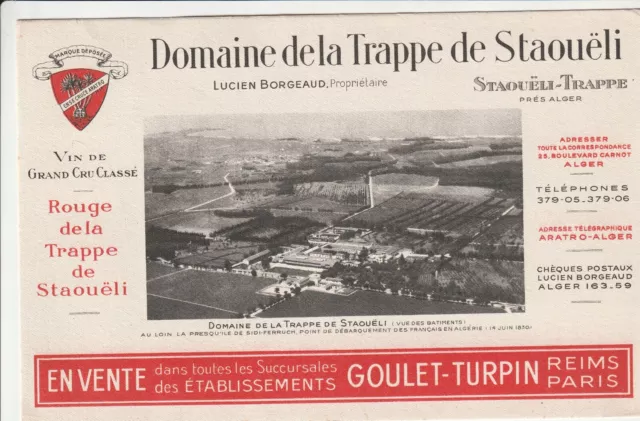 P36 Ancien Buvard - en vente GOULET TURPIN Domaine de la Trappe de STAOUELI Vin