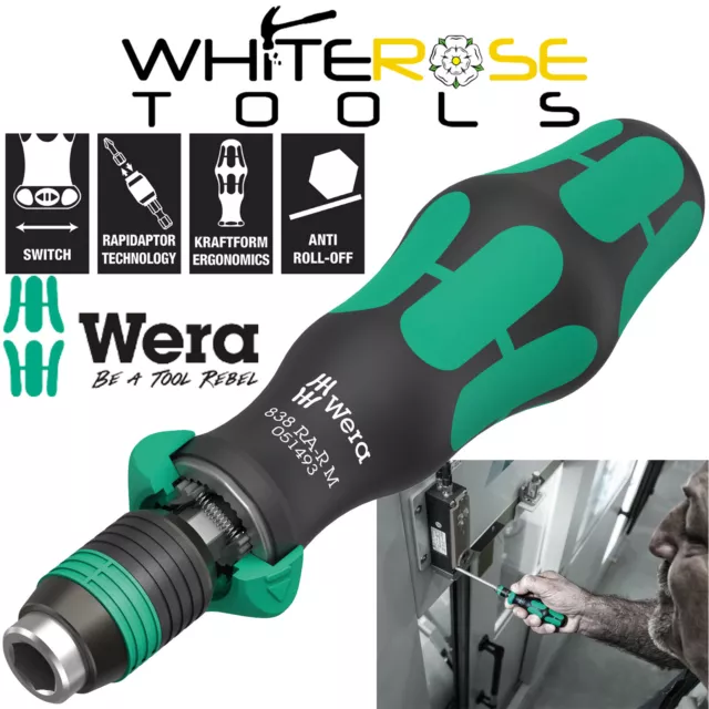 Wera Ratchet Screwdriver 1/4" Hex Drive 838 RA-R M Bitholding Driver Rapidaptor