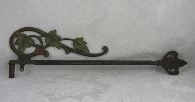 Victorian Art Nouveau scroll & leaves cast iron swing/swivel curtain rod