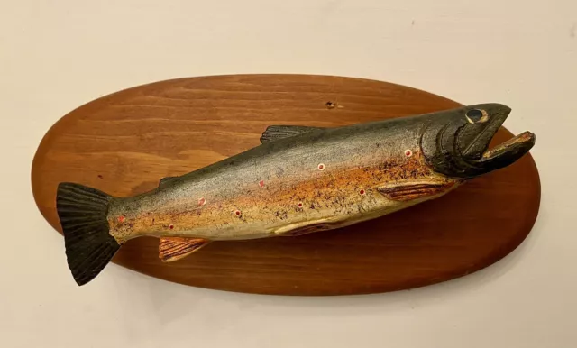 1959 Folk Art 8” Vintage Hand Carved Wood Fish Trout Signed Jim Gallagher 1959