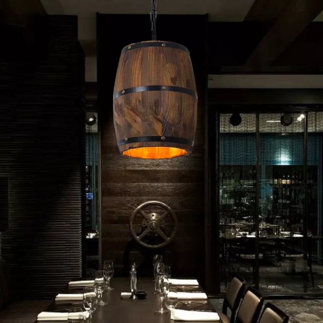 Vintage Wood Wine Barrel Ceiling Light Pendant Lamp Hanging Light Bar Light E27