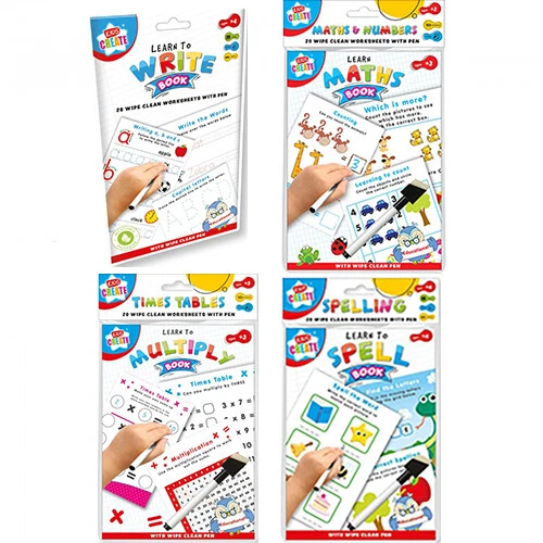 KIDS LEARNING BOOKS ABC Writing Numbers Maths Wipe Clean Pages + Pen £3 ...