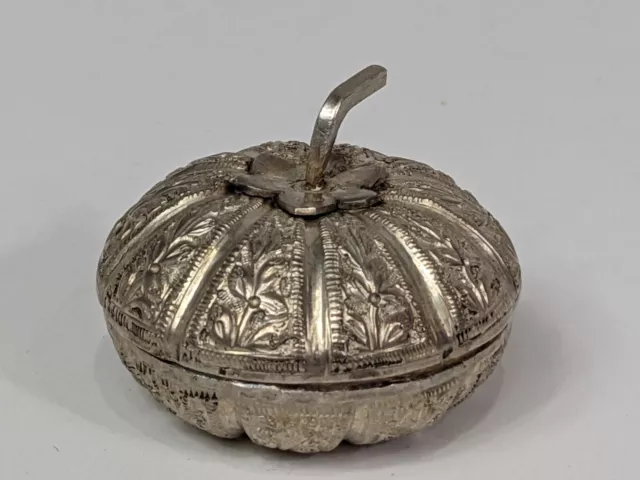 Antique South East Asian Repousse Silver Betel Nut Pumpkin Fruit Form Bowl
