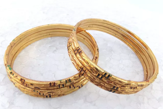 South Indian Fashion Jewelry Ethnic Gold Plated Bracelet 8Pcs Bangles Set 2.8* 2