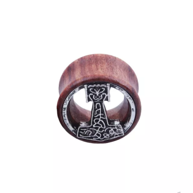 Carne Túnel de Oreja Piercing Plug Madera Vikingo Mjölnir Malmer Thor Martillo