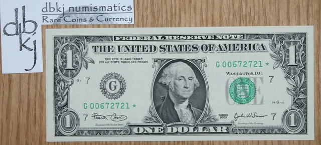 2003 $1 Federal Reserve Note FRN - Chicago - Fr 1929G* - G* STAR - Uncirculated