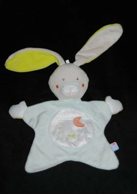 Doudou plat lapin bleu blanc vert étoile SUCRE D'ORGE lune orange Etat NEUF
