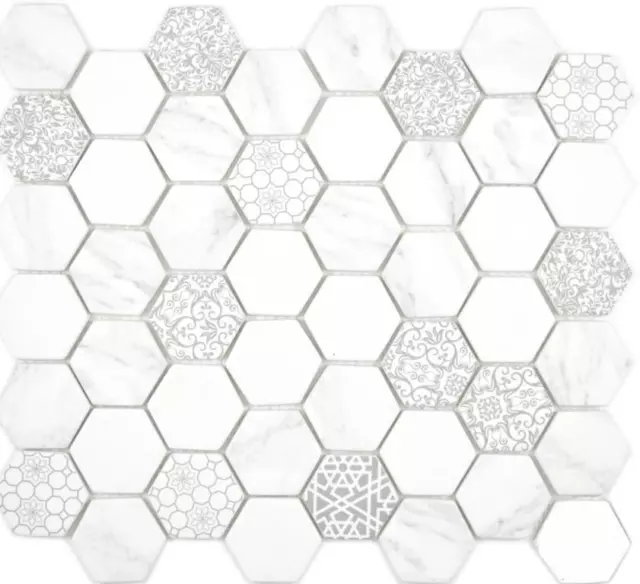 GLAS Mosaik Hexagon ECO carrara Wand Küche Bad Fliesenspiegel 16-0222_f 10Matten