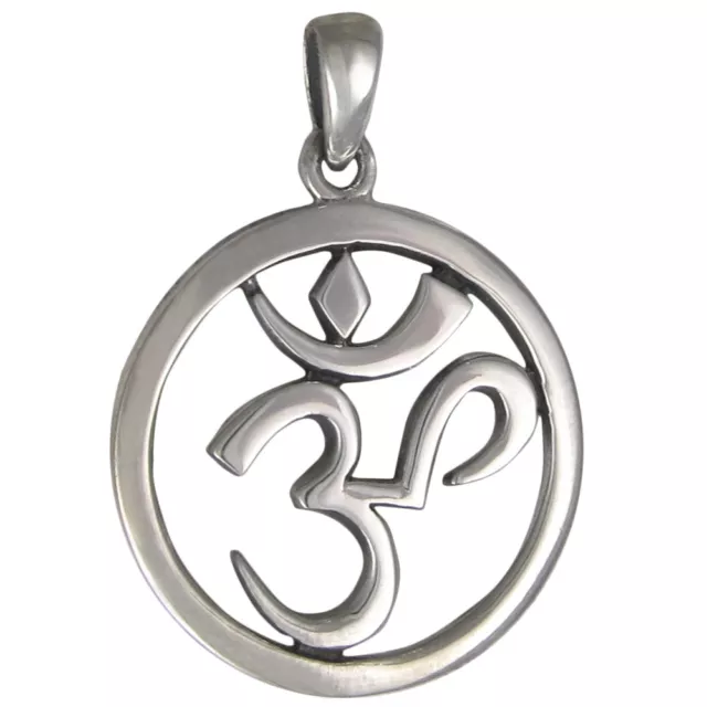 Sterling Silver Om Aum Symbol Pendant - Hindu Buddhism Ohm Mantra Jewelry