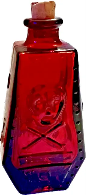 1970's Ruby Red Wheaton Glass Skull & Crossbones Casket Bottle