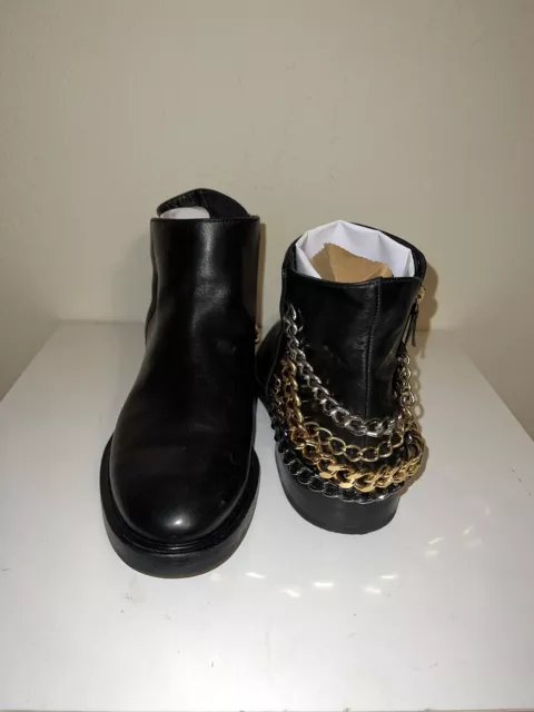 Women’s  CASADEI Black Leather Multi Chain Women’s Ankle Boots Sz 41 Italy