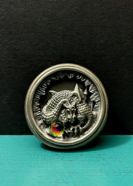 Tudor Mint Pewter Fantasy Dragon Diorama Miniature Figurine Trinket Pill Box RPG