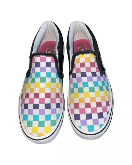 VANS Off The Wall Kids slip-on Canvas Rainbow Checkered Loafers US Missy Size 5
